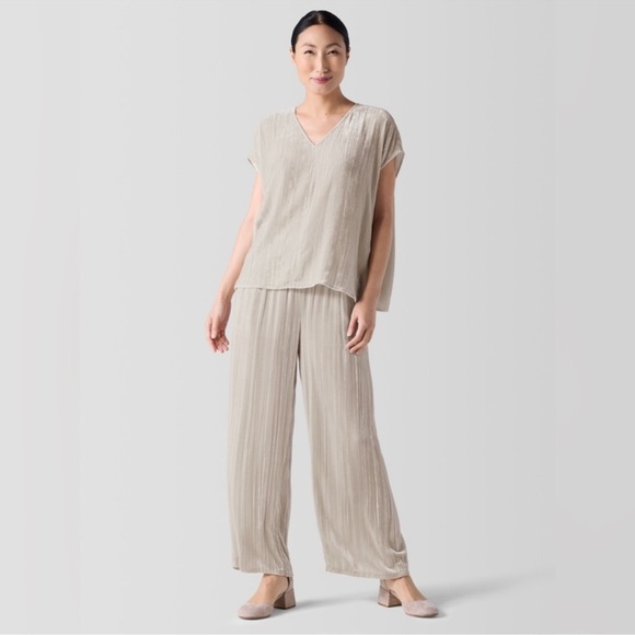 NWT Eileen Fisher Crushed Velvet Wide-Leg Pant - Picture 2 of 9